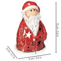 Artículo Figura decorativa de Papá Noel como portavelas con estrellas, decoración de mesa, 15 cm