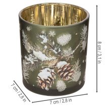 Artículo Portavelas de cristal con rama de abeto invernal, 8 cm, 2 unidades