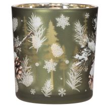 Artículo Portavelas de cristal con rama de abeto invernal, 8 cm, 2 unidades