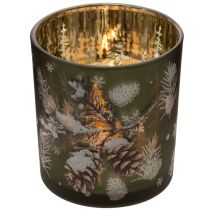 Artículo Portavelas de cristal con rama de abeto invernal, 8 cm, 2 unidades