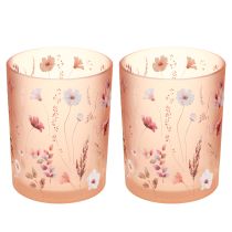 Artículo Farol decorativo de cristal con motivo floral para un toque elegante en el hogar, 12,5 cm, 2 piezas
