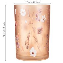 Artículo Portavelas de cristal con motivo floral para momentos acogedores en el hogar, 18 cm