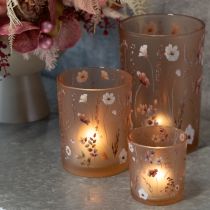 Artículo Portavelas de cristal con motivo floral para momentos acogedores en el hogar, 18 cm