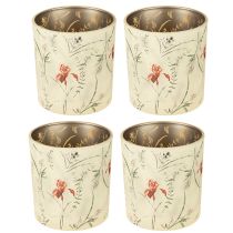 Artículo Farol decorativo de cristal con motivo floral para dar un toque atmosférico al hogar, 8 cm, 4 piezas.