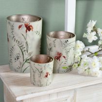 Artículo Farol decorativo de cristal con motivo floral para dar un toque atmosférico al hogar, 8 cm, 4 piezas.