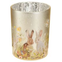 Artículo Farol decorativo de cristal con motivo de conejito de Pascua para decorar el hogar con estilo primaveral, 12,5 cm, 2 piezas.