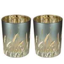 Artículo Elegante farola decorativa con motivo de hierba para dar un toque acogedor a la sala de estar, 12,5 cm, 2 piezas.