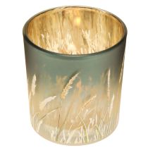 Artículo Farol decorativo de cristal con diseño de hierba para crear ambientes atmosféricos, azul, 8 cm, 4 piezas.
