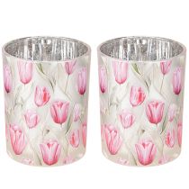Artículo Elegante farolero con motivo de tulipán para una decoración primaveral atmosférica, 12,5 cm, 2 piezas.