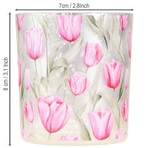 Artículo Farol decorativo de cristal con diseño de tulipán para decorar el hogar en primavera, 8 cm, 4 piezas.