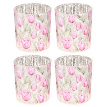 Artículo Farol decorativo de cristal con diseño de tulipán para decorar el hogar en primavera, 8 cm, 4 piezas.
