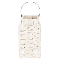 Artículo Farol colgante, decoración de verano, macramé, 35,5 cm de alto x 19 cm de ancho.