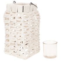 Artículo Farol colgante, decoración de verano, macramé, 35,5 cm de alto x 19 cm de ancho.