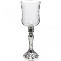 Linterna de cristal para velas de aspecto envejecido transparente, plata Ø11,5cm H34,5cm