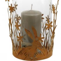 Artículo Farol con conejos, decoración primaveral, decoración de metal con flores, pátina Pascua Ø11.5cm H18cm