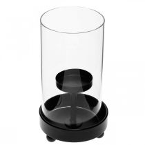 Linterna portavelas de cristal metal negro H18cm