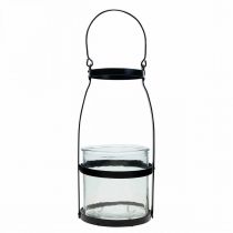 Artículo Farol de cristal con asa candelabro negro H25cm