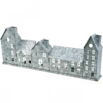 Artículo Hilera de casas, decoración metálica para iluminación, decoración de Adviento, farol plateado L52cm H20cm