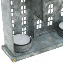 Artículo Hilera de casas, decoración metálica para iluminación, decoración de Adviento, farol plateado L52cm H20cm