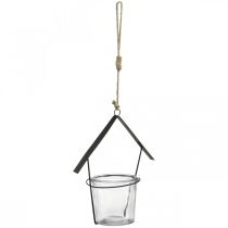 Artículo Casa de linterna, portavelas para colgar, decoración de metal, vidrio H21.5cm 2pcs