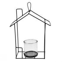 Artículo Farol para colgar casa decorativa de metal y vidrio negro Al. 25 cm
