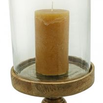 Linterna de vidrio sobre base de madera vidrio decorativo aspecto antiguo Ø22cm H45cm