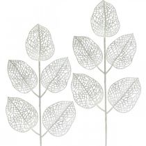 Decoración de invierno, hojas decorativas, rama artificial brillo blanco L36cm 10p