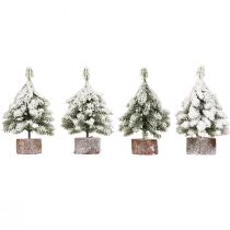 Artículo Decoración de invierno Árbol de Navidad en verde blanco Ø7cm H14cm 4ud
