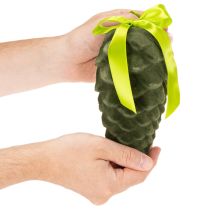 Artículo Piñas decorativas para colgar, piñas flocadas con cinta y lazo, 18 cm, 3 unidades