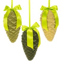 Artículo Colgantes de piñas artificiales con cinta y lazo de regalo, 23 cm, 3 unidades.