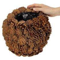 Artículo Maceta decorativa con piñas, aspecto natural, 27 cm. Maceta redonda con forma de piña, color marrón natural, hecha de piñas, 27 cm x 22 cm.