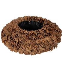 Artículo Maceta redonda de piñas, 38 cm; maceta redonda de piñas, marrón natural, hecha de piñas, 38 cm x 14 cm.