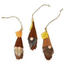 Artículo Colgante de gnomo en forma de cono, decoración de gnomo, gnomo de otoño, altura 10 cm, 6 unidades