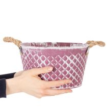 Artículo Bol de zinc con forma de diamante y asas de cuerda, acabado en violeta/blanco lavado, Ø24,5 cm, H14 cm