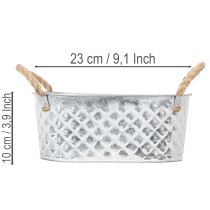 Artículo Bol ovalado de zinc de 23 cm x 12 cm y 10,5 cm de alto.