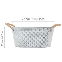 Artículo Bol ovalado de zinc con asas de cuerda, 27 cm x 17,5 cm, 12 cm de alto.