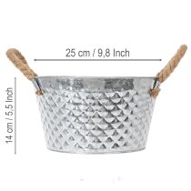 Artículo Bol redondo de zinc con asas de cuerda Ø25cm H14cm