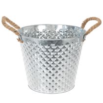 Artículo Olla de zinc, con forma de diamante, con asas de cuerda, blanqueada, Ø24,5 cm H21 cm