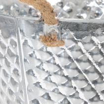 Artículo Olla de zinc, con forma de diamante, con asas de cuerda, blanqueada, Ø24,5 cm H21 cm