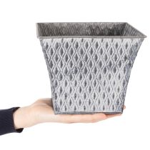Artículo Maceta de zinc con diseño de rombos, 15 cm de alto.