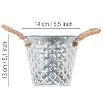 Artículo Olla de zinc con asas de cuerda Ø14,5cm H13cm