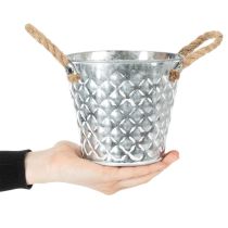 Artículo Olla de zinc con asas de cuerda Ø14,5cm H13cm