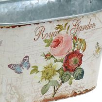 Artículo Florero vintage, maceta de metal con asas, jardinera con rosas L18cm H10.5cm