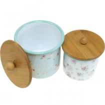 Artículo Caja esmaltada con tapa patrón de flores de madera Al. 10/12 cm juego de 2
