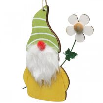 Artículo Gnomo decorativo primaveral para colgar enano de madera con flor Al. 17 cm 6 piezas