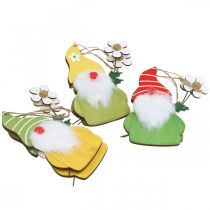 Artículo Gnomo decorativo primaveral para colgar enano de madera con flor Al. 17 cm 6 piezas