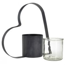 Artículo Soporte de metal gris antiguo con forma de corazón y recipiente de cristal - Decoración de 30 cm para un ambiente romántico 2 piezas