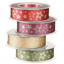 Artículo Cinta de regalo cinta de estrellas con estrellas de colores 25mm 15m