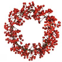 Artículo Corona de bayas frutos rojos anillo decorativo artificial verde Ø30cm