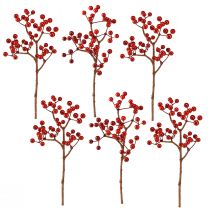 Artículo Ramas de frutos rojos brillantes – Ideal para decoraciones festivas, 30 cm – Juego de 6